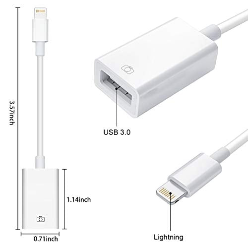 Lightning to USB Camera Adapter Lightning Female OTG Cable Adapter for Select iPhone,iPad Models Support Connect Camera, Card Reader, USB Flash Drive, MIDI Keyboard, White - color: USB
