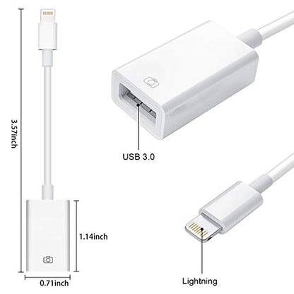 Lightning to USB Camera Adapter Lightning Female OTG Cable Adapter for Select iPhone,iPad Models Support Connect Camera, Card Reader, USB Flash Drive, MIDI Keyboard, White - color: USB