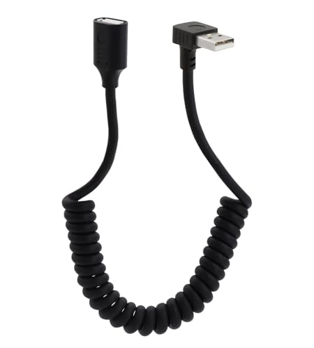 90 Degree USB 2.0 Male to Female Coiled Cable, 1.3 to 3.23 Feet, Data Sync Charger, Compatible with Printers, Cameras, Mouse, Other USB Devices - style: Down Angle