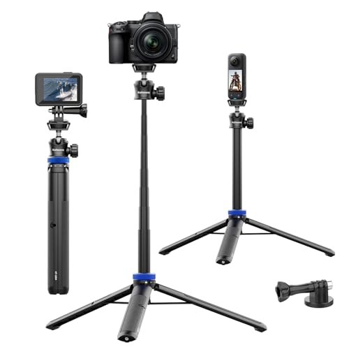 Kaitezenz Selfie Stick Tripod for Gopro Camera, 62" Extendable Tripod Stand with 360° Ball Head 1/4" Screw, Portable Lightweight Camera Tripod for Max Hero 13 12 11 10 DJI OSMO Pocket3 Action Camera