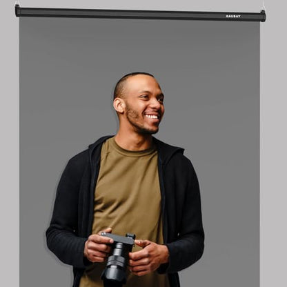 RAUBAY Retractable Pull Down Grey Screen Backdrop - 59.8" x 86.6" Collapsible Wall-Mount Background for Professional Video Production, Photography, TikTok and Video Conferencing - color: Grey, size: Standard(59.8 x 86.6in)