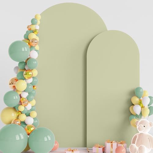 Wokceer Wedding Arch Backdrop Cover 7.2FT, 6FT Spandex Fitted Wedding Arch Stand Covers 2 Set Round Top Chiara Backdrop Stands Cover for Birthday Party Ceremony Banquet Decoration Sage Green - color: Light Sage Green, size: 7.2FT,6FT