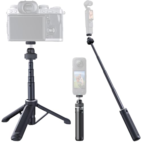 Llano 16"/40cm Action Camera Tripod for DJI Osmo Pocket 4/3, Insta360 X5 X4 X3, Gopro Hero13/12, Extendable Mini Tripod with 1/4'' Screw, Small Selfie Stick for Sony, Canon, 360° Ball Head, Black