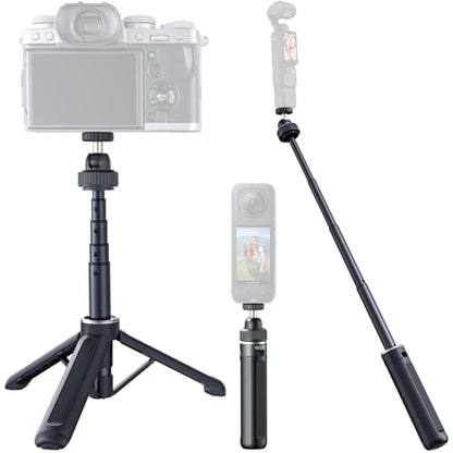 Llano 16"/40cm Action Camera Tripod for DJI Osmo Pocket 4/3, Insta360 X5 X4 X3, Gopro Hero13/12, Extendable Mini Tripod with 1/4'' Screw, Small Selfie Stick for Sony, Canon, 360° Ball Head, Black