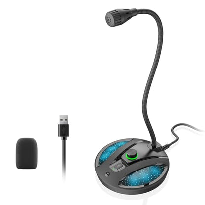 USB Microphone for PC, Plug & Play Computer Mic with Noise Cancelling & Mute, Flexible Gooseneck Desktop Mic for Podcasting, Streaming, Video Conferences, Compatible with Windows & Mac - color: Black 3