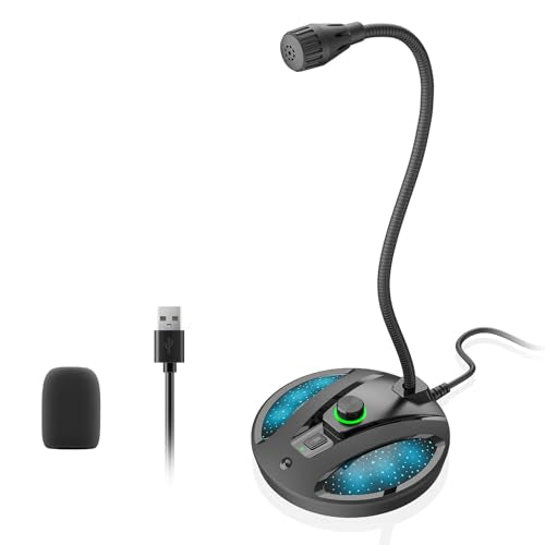 USB Microphone for PC, Plug & Play Computer Mic with Noise Cancelling & Mute, Flexible Gooseneck Desktop Mic for Podcasting, Streaming, Video Conferences, Compatible with Windows & Mac - color: Black 3