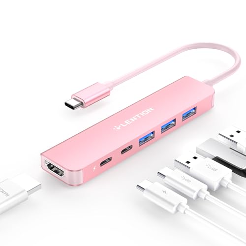 LENTION 6-in-1 USB C Hub, 4K@60Hz HDMI, 100W PD, 3 USB 3.0, USB-C Data | Ideal for Work & Study, Stable Driver 3.0 Certified, Compatible with macOS, iOS/iPadOS, Windows & ChromeOS (CE35p, Rose Gold) - color: Rose Gold