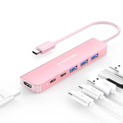 LENTION 6-in-1 USB C Hub, 4K@60Hz HDMI, 100W PD, 3 USB 3.0, USB-C Data | Ideal for Work & Study, Stable Driver 3.0 Certified, Compatible with macOS, iOS/iPadOS, Windows & ChromeOS (CE35p, Rose Gold) - color: Rose Gold