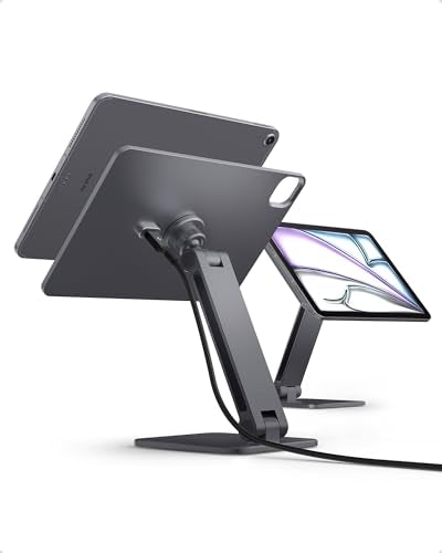 Spigen for Magnetic Wireless Charging Stand Compatible with iPad Air11 M3/M2, 10.9", Pro 11" Gen 2/3/4 Foldable Adjustable Aluminum Pogo Pin Charger Tablet Holder Desk Mount - Space Gray (LD207W1) - size: iPad Air 11" & iPad Pro Gen 2-4