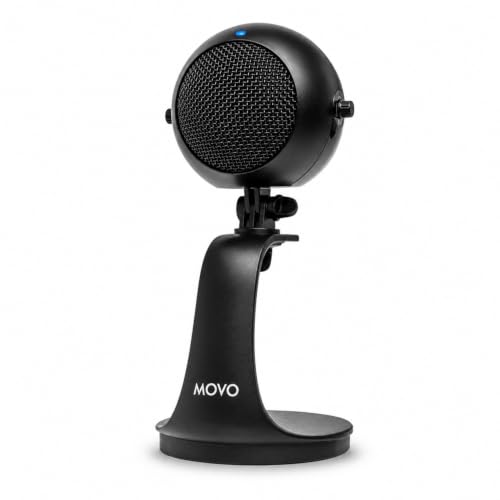 Movo WebMic USB Dictation Microphone – Cardioid Mic for Voice Typing | Cardioid Pickup Rejects Background Noise For Accurate Dictation. Gain Knob, Headphone Out, Mute. Desktop Stand, No Drivers. - color: Black