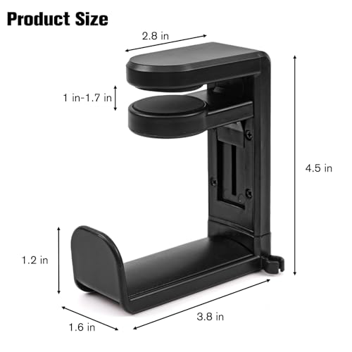 Rotating Headphone Stand, Multi-Functional 360° Rotatable Adjustable Clamp-on Under Desk Headset Stand, Universal Gaming and Office Headphone Holder, Black - color: Black