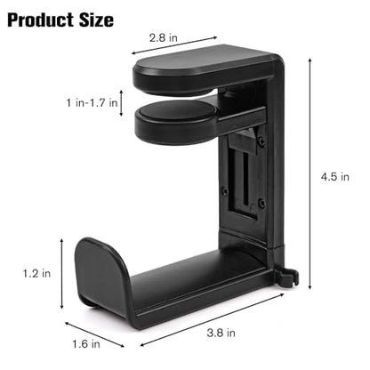 Rotating Headphone Stand, Multi-Functional 360° Rotatable Adjustable Clamp-on Under Desk Headset Stand, Universal Gaming and Office Headphone Holder, Black - color: Black