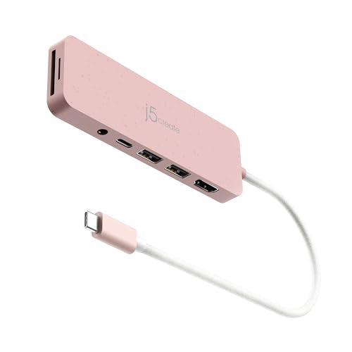 j5create USB-C Pink Multi-Port Hub with Power Delivery with 4K HDMI/2 USB-A 5Gbps/PD 100W Charging SD&Micro SD/3.5mm Audio | for MacBook/iPad Pro/iMac/Surface/XPS/Thinkpad/Galaxy/and More(JCD373ER) - color: Earth Rose