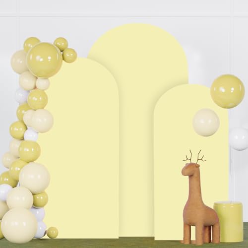 FANPROMS Wedding Arch Cover Set 5FT 6FT 7FT Yellow Spandex Arch Covers Stretchy Fabric for Birthday Party Boho Arch Stand Cover Set of 3 Round Top Arched Covering for Wedding Decorations - color: Yellow, size: 5FT, 6FT, 7FT