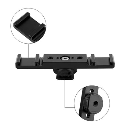 Dual Cold Shoe Extension Bar Mount, Aluminum Alloy Hot Shoe Adapter Bracket with Hex Wrench for DSLR Camera LED Video Light Microphone & Monitor (Black)