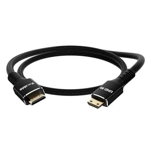 8K Mini HDMI to Mini HDMI Cable 1FT, Aluminum, Braided, 8K@60Hz, 4K@120Hz, 2K, 1080P, HDR, eARC, 3D, Compatible with Portable Monitor, Camera, Tablet, Raspberry Pi Zero, Camcorder, Graphics Card - size: 1FT