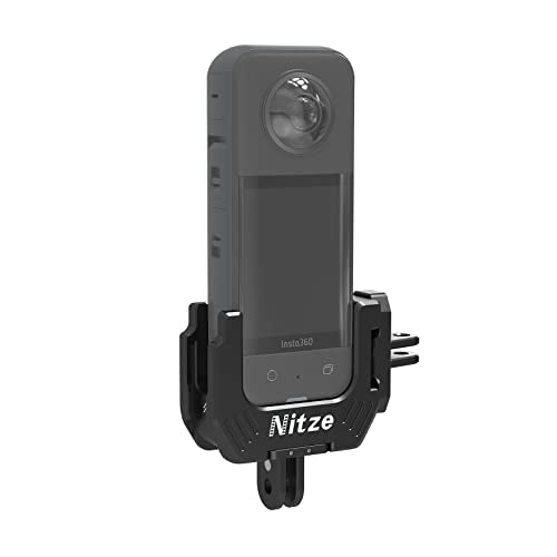 Nitze Half Cage for Insta360 X3, with 1/4" Threaded Holes and Locating Holes, Dual Cold Shoes and Folding Finger Adapters - T-IN01A