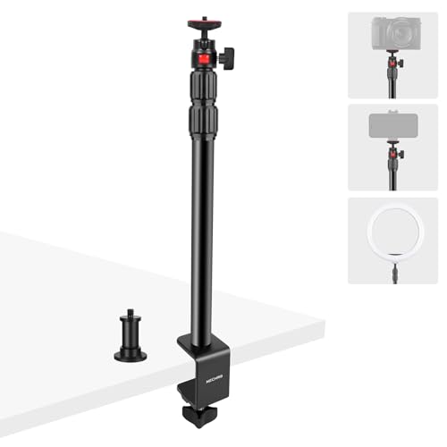 Camera Desk Mount Table Stand with 360° Ball Head, Table Light Stand with 1/4" Screw & C Clamp, Webcam Stand Mount for DSLR Camera Video Light Ring Light Live Streaming Vlog (811002) - style: 811002 - Table Stand