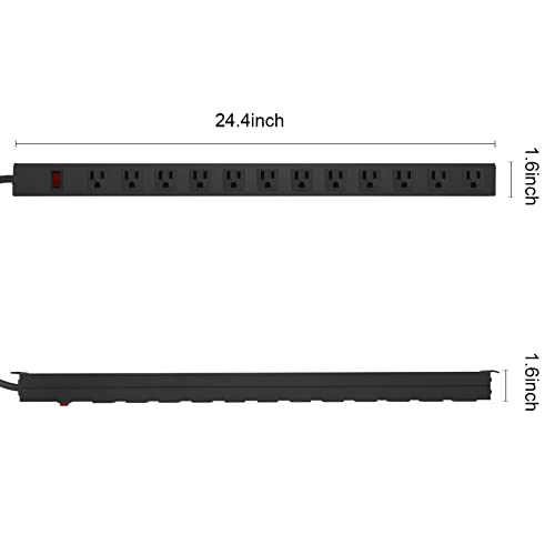 Metal Wall Mount Power Strip, Mountable Power Outlet with 12 AC Outlets, Aluminum Alloy Mount Power Socket with Switch, 3 FT SJT 3/C 14AWG Power Cord, 15A 125V 1875W (12AC) - size: 3 ft, style: 12 Outlets