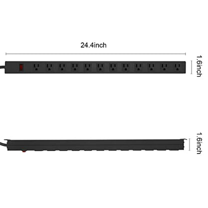 Metal Wall Mount Power Strip, Mountable Power Outlet with 12 AC Outlets, Aluminum Alloy Mount Power Socket with Switch, 3 FT SJT 3/C 14AWG Power Cord, 15A 125V 1875W (12AC) - size: 3 ft, style: 12 Outlets