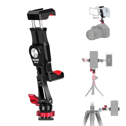 Manbily Phone Tripod Mount, Metal Smartphone Mount Adapter Camera Hot Shoe Mount, 360° Swivel 180° Flip Adjustable Phone Holder for Microphone LED Light（SP-09