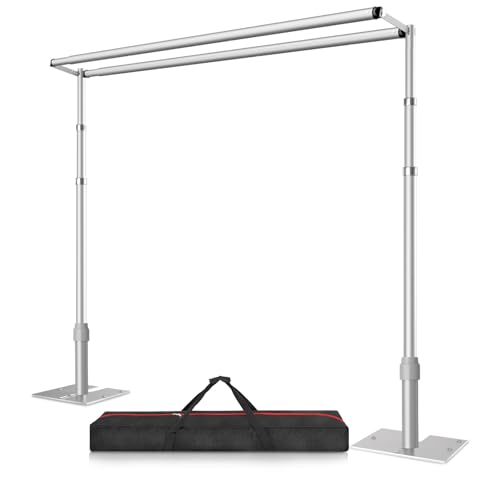 10x10ft Double Crossbar Pipe and Drape Stand Kit, Heavy Duty Backdrop Stand Adjustable, Sturdy Metal Back Drop Decoration Frame with Flat Base for Parties, Flower Wall,Wedding,Trade Shows,Photography - color: Silver, size: 10ftx10ft