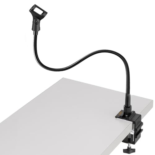 AURAY Microphone Arm Stand Long 20'' Sturdy Gooseneck Mic Stand Adjustable Microphone Arm Stand with Clamp - Flexible Mike Stand Podium Compact Mic Arm for Desk Traveling (Black) - size: 20" Gooseneck