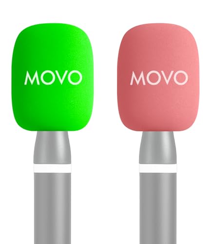 Movo HWS-1 Colored Windscreens – 2-Pack Foam Mic Covers for Lavalier Microphones – Pink & Green Mic Windshields Compatible WMX-HM2 Handle & Rode Interview GO - color: Pink/Green
