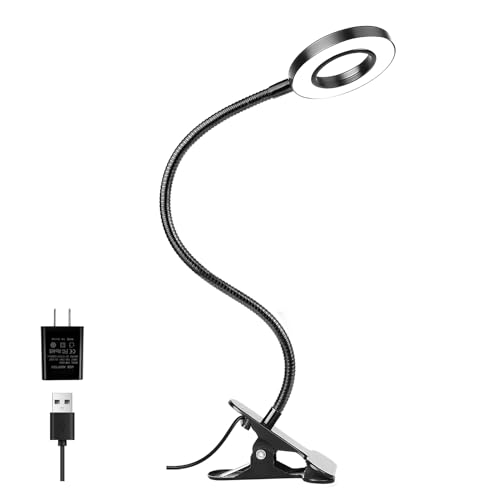 Woputne Desk Clip on Lamp for Reading Home Office, with 5V 2A Adapter, 10 Dimmable Brightness 3 Modes, Clamp Reading Light for Bed Headboard, Craft (Black)… - size: Black-1 Piece-Standard-With Adapter