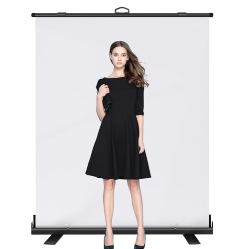 WASJOYE Retractable White Backdrop Screen - 62.2 x 79 in Professional Pull Up Panel Auto-Locking Wrinkle-Resistant Photography Background for Video Conference, Live Game, Photographic Studio Streaming - color: White, size: 62.2 X 79 in
