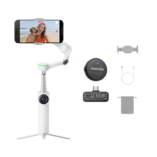 Insta360 Flow 2 Pro Mic Bundle White - Foldable AI Phone Gimbal, Track in 200+ iOS Apps, Multi-Person & 360 Pan Tracking, Built-in Tripod/Selfie Stick, iPhone/Android Stabilizer - color: Summit White - Mic Bundle