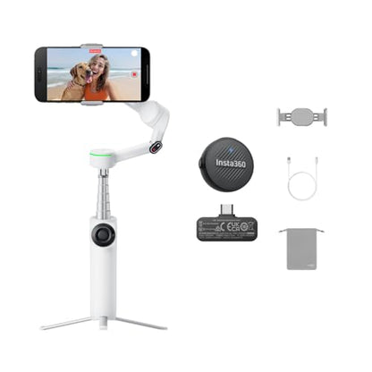 Insta360 Flow 2 Pro Mic Bundle White - Foldable AI Phone Gimbal, Track in 200+ iOS Apps, Multi-Person & 360 Pan Tracking, Built-in Tripod/Selfie Stick, iPhone/Android Stabilizer - color: Summit White - Mic Bundle