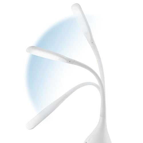 OttLite Creative Curves LED Desk Lamp, White | Natural Daylight LEDs | 4 Brightness Settings | Adjustable Flexible Neck | 11.25 to 23.75 inches - color: White