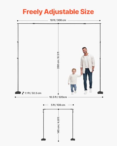 VEVOR Backdrop Stand, 8.5 x 10 ft Adjustable Photo Backdrop Stand Kit, Portable Background with 7 Crossbars, Heavy Duty Projector Screen, for Wedding, Photo Video Studio & Party - size: 8.5 x 10 Ft