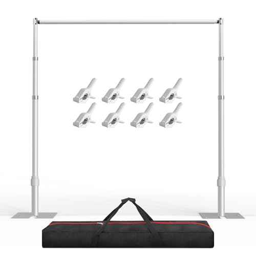 EMART Pipe and Drape Backdrop Stand Kit, 8.9ftx10ft Heavy Duty Adjustable Photo Background, Metal Frame with Flat Base for Wedding, Birthday Party, Banquet Decorations - Silver - color: Silver, size: 8.9X10FT