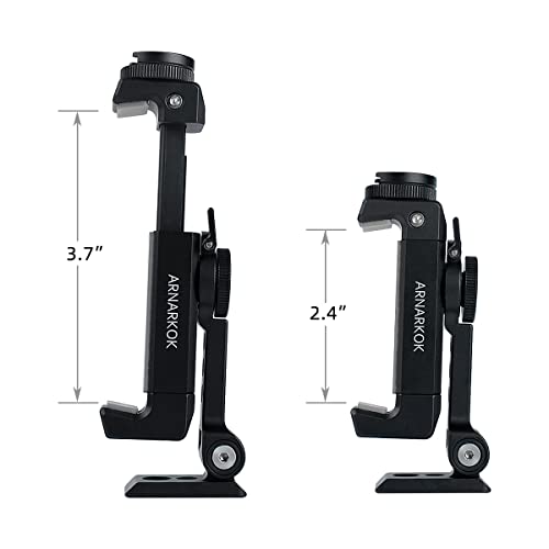 Metal Phone Tripod Mount with Rotatable Cold Shoe for Microphone Mount, Compatible with iPhone & Android, Universal Tripod Adapter for Vlogging, Cell Phone Holder, Youtube, Video Creators Rig