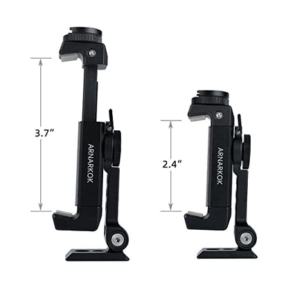 Metal Phone Tripod Mount with Rotatable Cold Shoe for Microphone Mount, Compatible with iPhone & Android, Universal Tripod Adapter for Vlogging, Cell Phone Holder, Youtube, Video Creators Rig