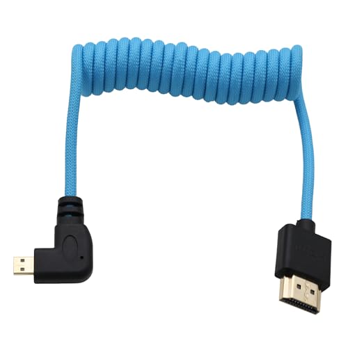 Right Angle Micro-HDMI 4K 8K High Speed Cable for ATOMOS Ninja V Ultra, Sony ZV-E10 A7C A7R4 A6700, Canon R6II R5C R10, Lumix S5 S9 G100, Fujifilm X-T50, Blue Braided Coiled 30cm - color: Blue, size: Right Angle to Straight