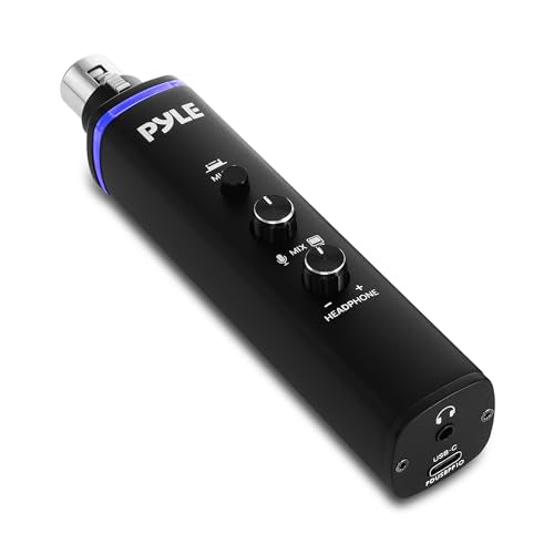 Pyle USB Mic Interface, XLR to USB Adapter with Phantom Power, Volume Control, Plug-and-Play Audio Interface for XLR Microphone Recording, Streaming, Podcasting, PC & Mac, 24-Bit Sound Card - color: Black