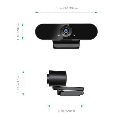 1080p Webcam with Dual Stereo Microphones & Privacy Cover, Full HD USB Desktop Web Computer Camera with Auto Light Correction for Video Conferences, Compatible with Windows & Mac, PC & Laptop