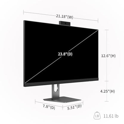 All in One Desktop Computer, 24" Display, i5 CPU Up to 3.3 GHz, 16GB RAM, 256 GB SSD, Privacy Protection Webcam, WiFi 6 + BT 5.3, Win11 Home, Black