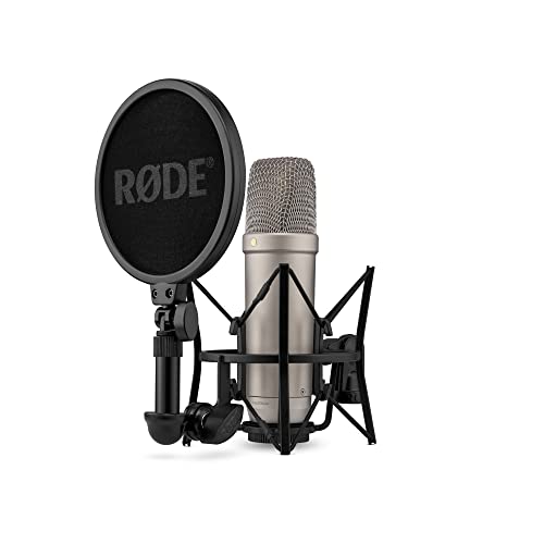 Rode NT1 5th Generation Condenser Microphone with SM6 Shockmount and Pop Filter,Silver - color: Silver