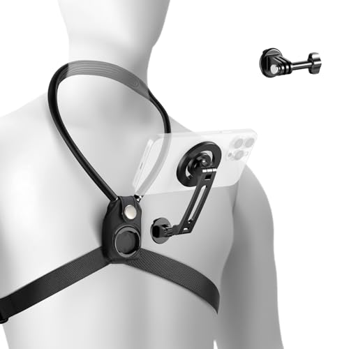 NEEWER Magnetic Neck Holder for Action Camera & Phone, Hands Free Neck Mount with Chest Strap Compatible with GoPro DJI Insta360 iPhone, Phone Holder for POV Vlog Video Recording, GP26 - style: GP26