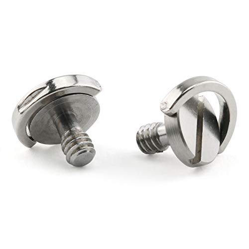 E-outstanding D-Ring Hinged Screw 2PCS 1/4-20 10mm Length Thread D Shaft Stainless Steel Camera Quick Release Plate Mounting Fixing Screws for Camera Tripod Monopod QR Plate