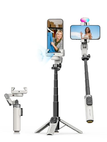 AOCHUAN Gimbal Stabilizer for iPhone, 4 in 1 Phone Gimbal w/360° Rotation for Andriod Sefie Stick Tripod w/Auto Face Tracking and Wireless Remote for TikTok -M3 Promini White - color: White