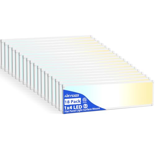 AIKVSXER 18Pack 1x4 LED Flat Panel Light, 6500LM Ultra-Bright, 30-50W White | 3000K-6500K Adjustable, 0-10V Dimming, AC120-277V, Slim Surface Mount Ceiling Light for Office, Home, Garage - color: White, size: 1x4ft-18P