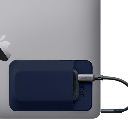 Slipdrive - Portable Hard Drive Sleeve for Laptop - SSD Solid State Drive - Reusable Adhesive - 5” x 3.2” Stick on External Hard Drive Carrying Case - Travel Pocket Pouch (Small, Navy Blue) - color: Navy Blue, size: Small (For SSD)