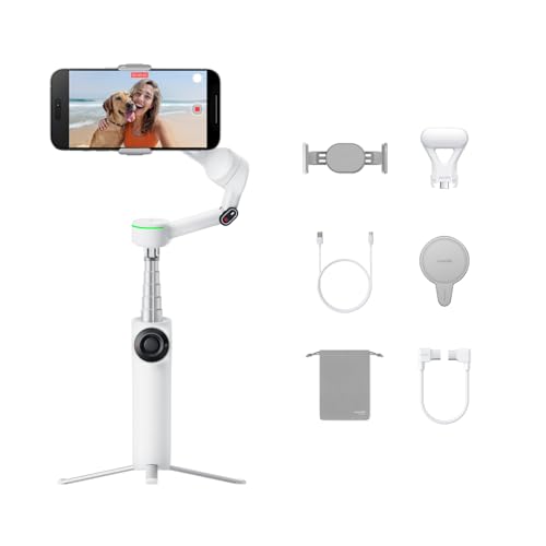 Insta360 Flow 2 Pro Creator Bundle White - Foldable AI Phone Gimbal, Apple DockKit, 360º Pan Tracking, Free Tilt Mode, Built-In Tripod/Selfie Stick, Portable Vlog/Travel Stabilizer, Spotlight, MagSafe - color: Summit White - Creator Bundle