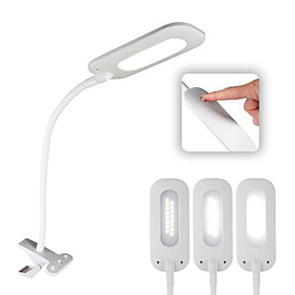 OttLite Soft Touch LED Clip Lamp, 3 Brightness Settings, White | ClearSun LEDs Reduce Eyestrain | Sturdy Spring-Loaded Clip | Flexible Neck | Touch-Activated Controls