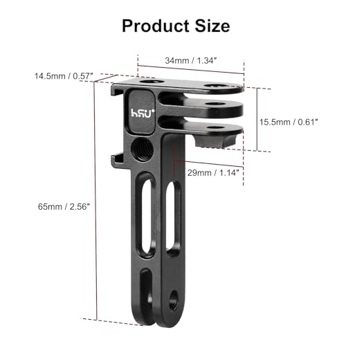 HSU Vertical Mount for GoPro, 90 Degree Cold Shoe Direction Adapter | Aluminum 1/4"-20 Screw Hole Tripod Mount for GoPro Hero 13/12/11/10, Osmo Action 6/5 Pro/4/3 AKASO Action Camera (Extension) - color: Extension